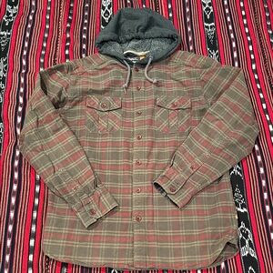Quiksilver Men's Red Plaid Shirt Jacket with Hood